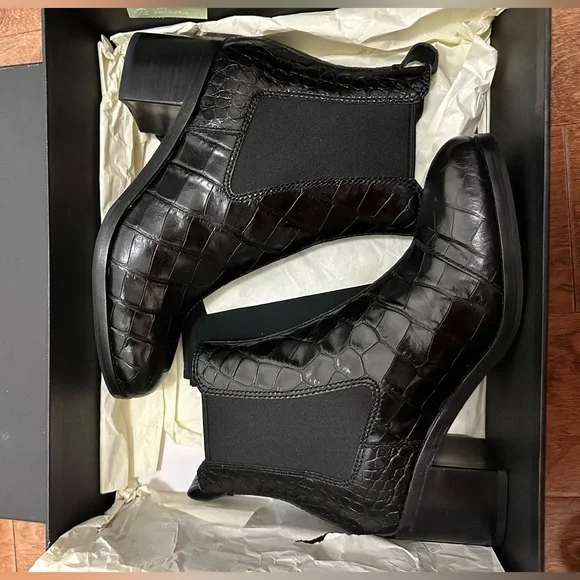 NEW Rag & Bone Black Croc-Embossed Leather Ankle Boots - Picture 7 of 10